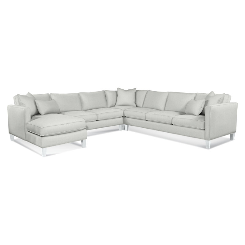 Canapé modulaire de coin de 122 po Lenox, Blanc givré, Orienté à gauche (vu de face), Rayures Sunbrella beiges ‑ 6204-74
