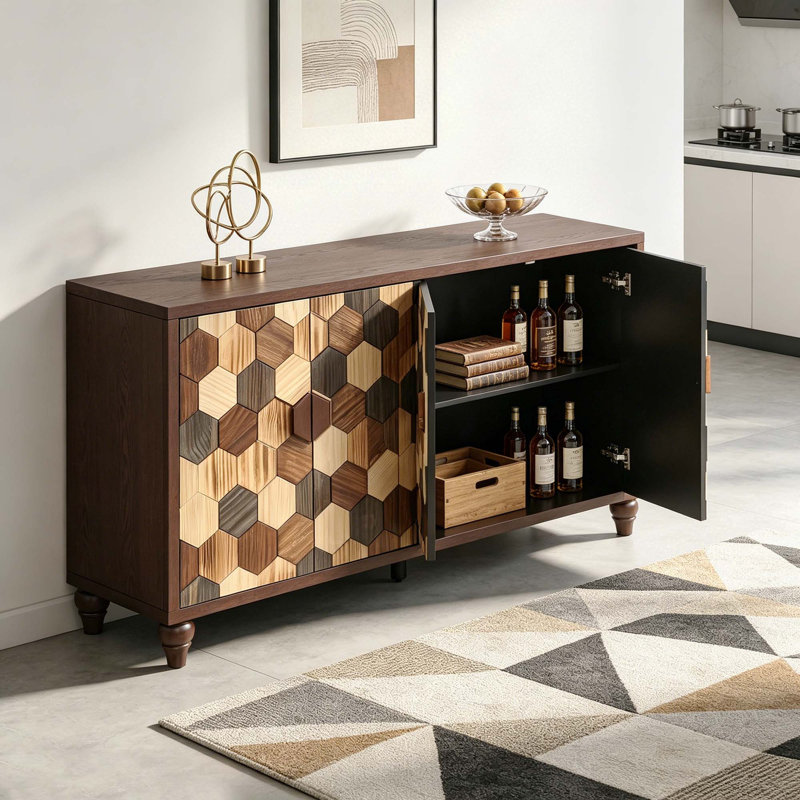 Buffet 59,8 "avec motif en nid d'abeille, armoire d'appoint moderne