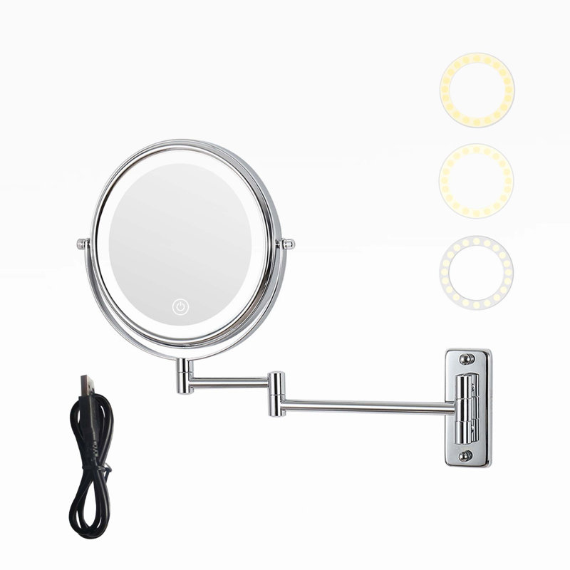 Mentasta Rechargeable Wall Mounted Makeup Mirror, LED Touch Screen and 360 Swivel, Chrome