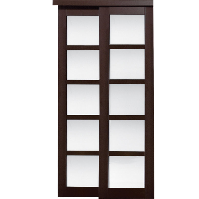 Espresso 48" x 80" Solid Wood Sliding Closet Door with Frosted Glass
