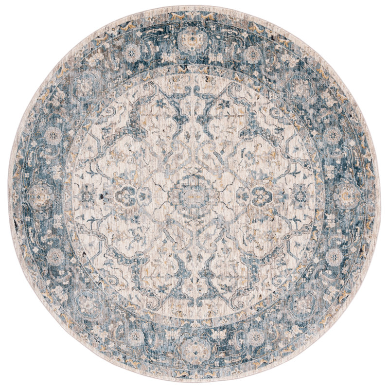 Tapis oriental ivoire / bleu / jaune, Rond 6 pi 4 po