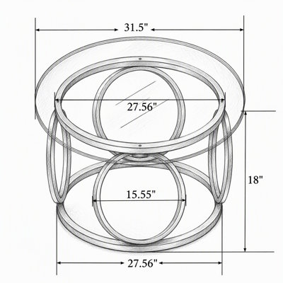 31.5" Round Coffee Table with Glass Top and Chrome Metal Frame, Modern Center Table for Living Room, Office, Lounge