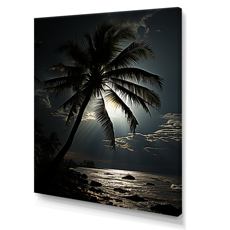 Palmier au clair de lune ébène sur toile, H 40 po x l 30 po x P 1,5 po, Toile tendue