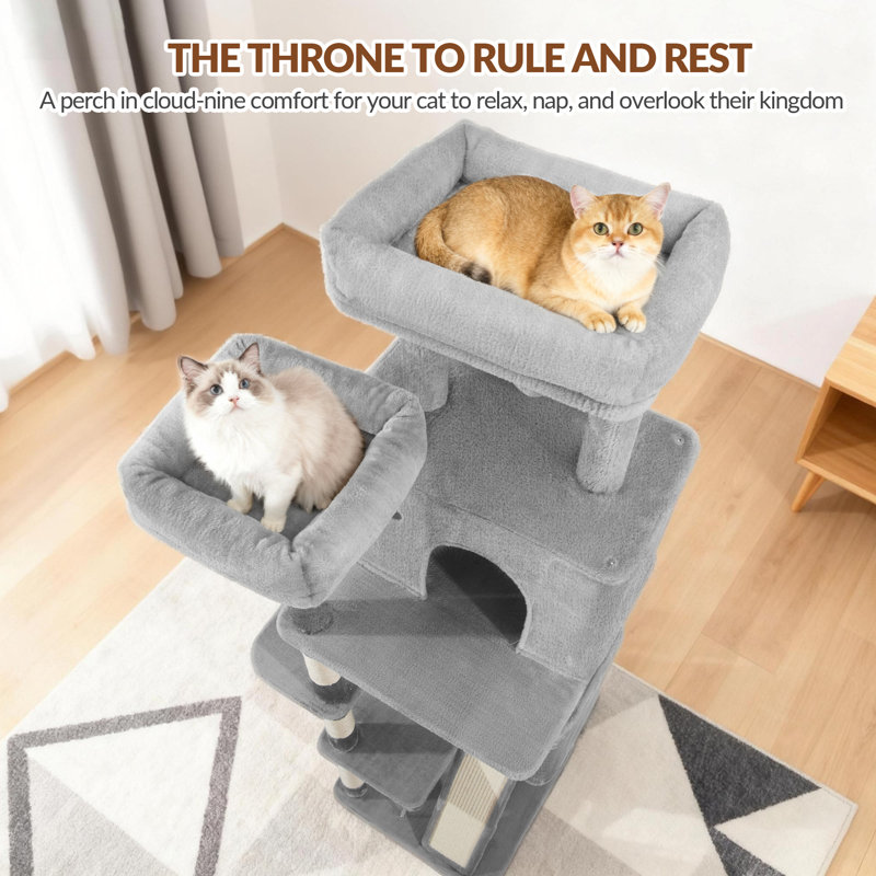 Cat Tree, Light Grey, 50 x 50 x 178 cm