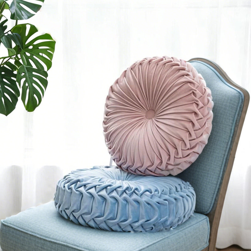 Velvet Round Throw Pillow for Couch Decor 15-Inch (Set of 2), Light Pink