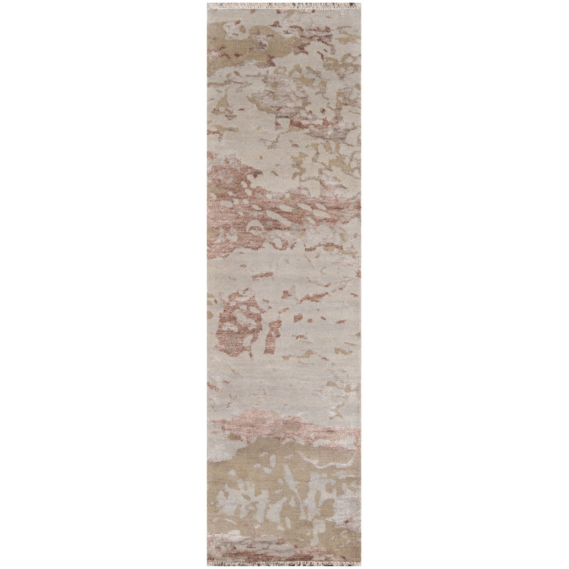 Tapis taupe en laine noué à la main Gracie-Jane, Tapis de couloir 2 pi 3 po x 8 pi
