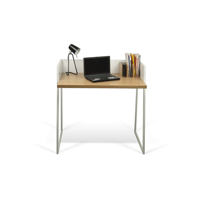 Zac Writing Desk, Pure White Matte with Oak Veneer