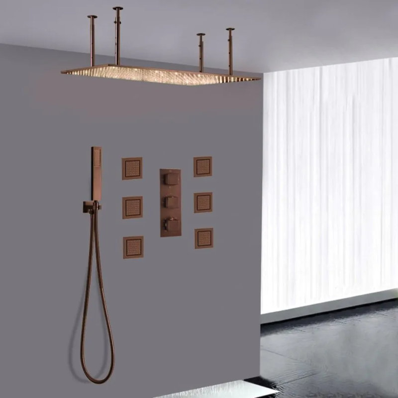 Système de douche noir mat durable avec pomme de pluie et douchette réglable