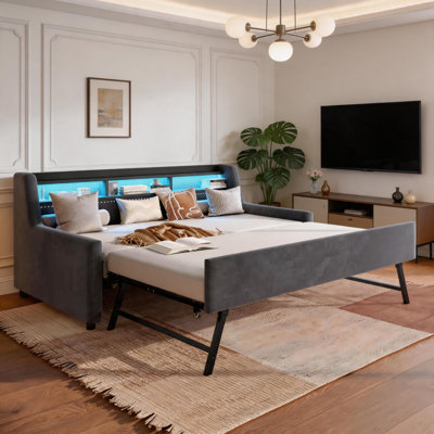 Upholstery Daybed With Led Light ＆ Charging Station, Velvet