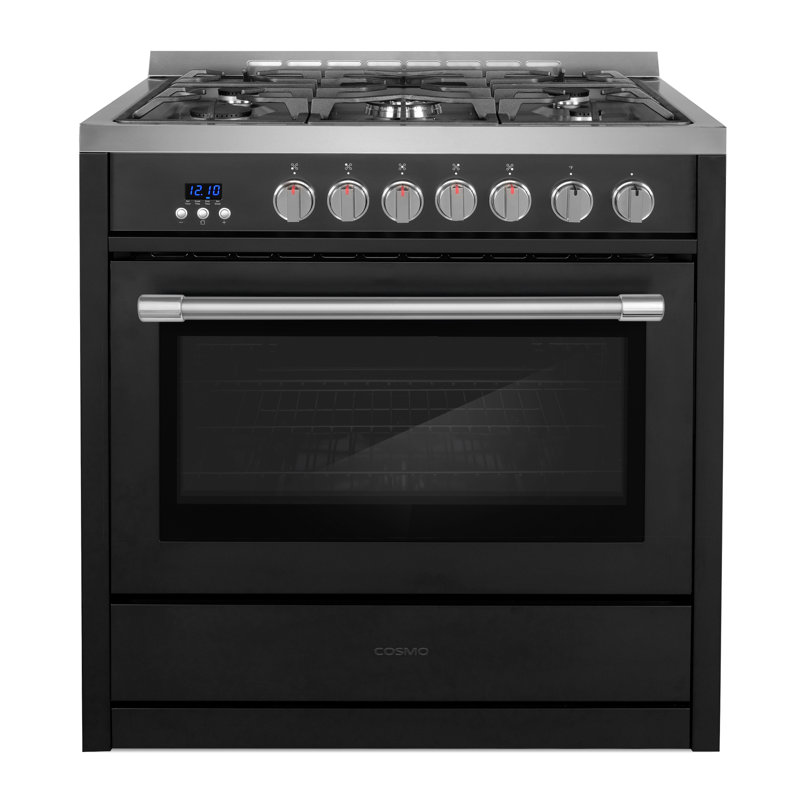 Cosmo 36 in. Nebula Collection 4.4 cu. ft. Gas Range, 5 Burners, Rapid Convection Oven, Cast Iron Grates in Matte Black