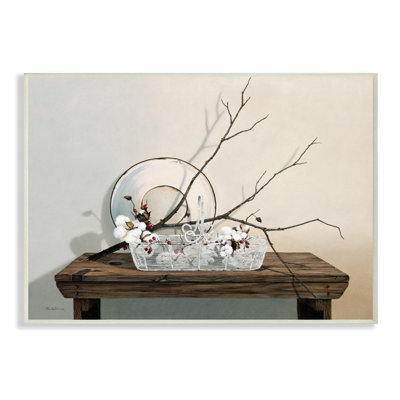 Table de ferme d’hiver rustique avec coton floral Still-Life par Cecile Baird-impression d’art graphique
