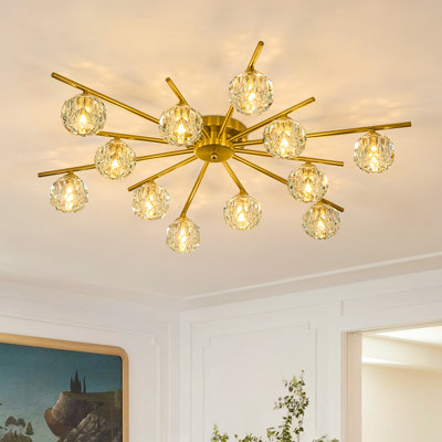 Plafonnier semi-encastré en cristal 12 lumières Mid-Century