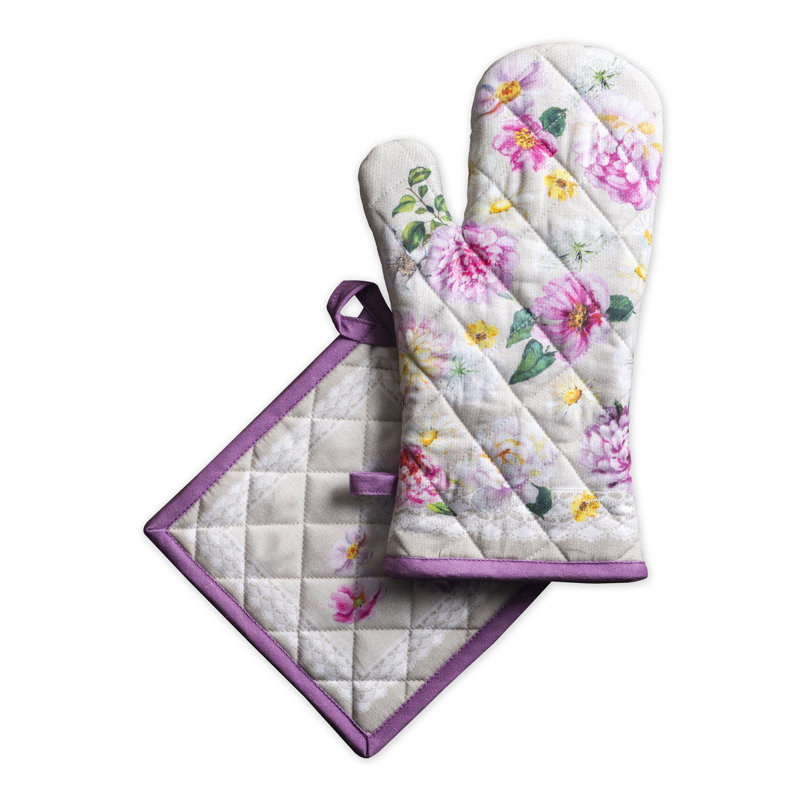 Maison d'Hermine Pivoine 100% Cotton Oven Mitt + Pot Holder - 7.5" x 13" & 8" x 8"