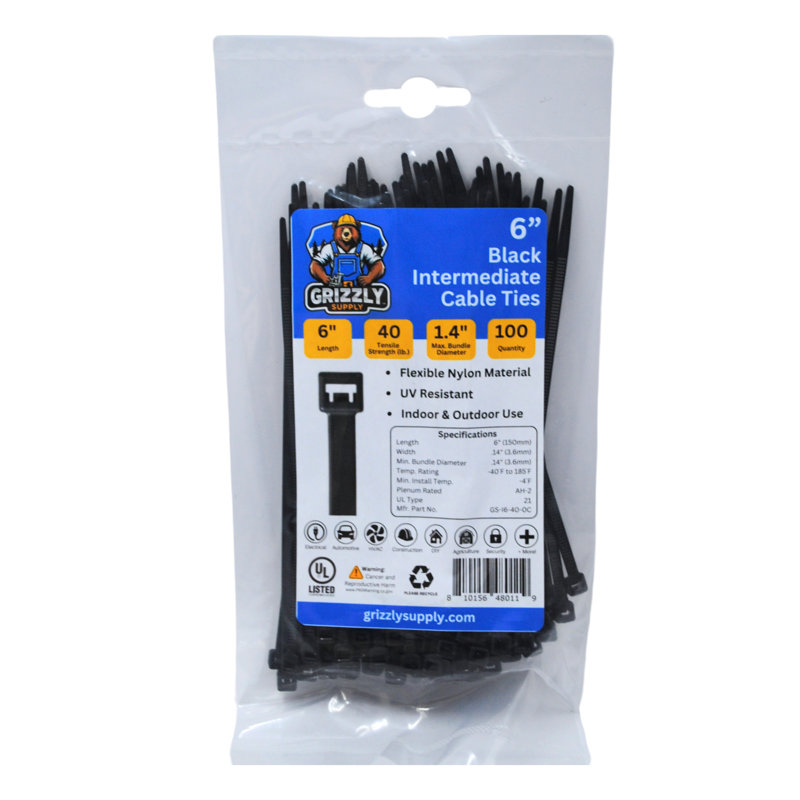 6" 40lb Intermediate Cable Tie 100/bag, Black