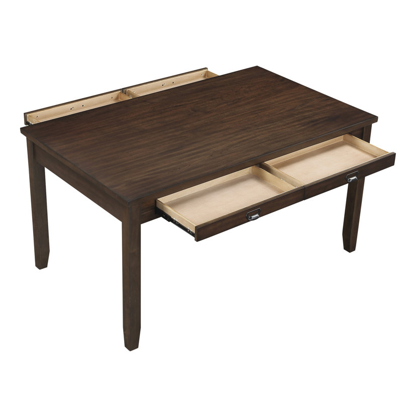 Ensemble de table de salle à manger à finition cerisier foncé 6 pièces et 4 chaises d'appoint en chenille avec fonction de tiroirs