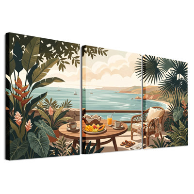 Ensemble de 3 toiles tropicales avec vue sur l'océan et voiliers