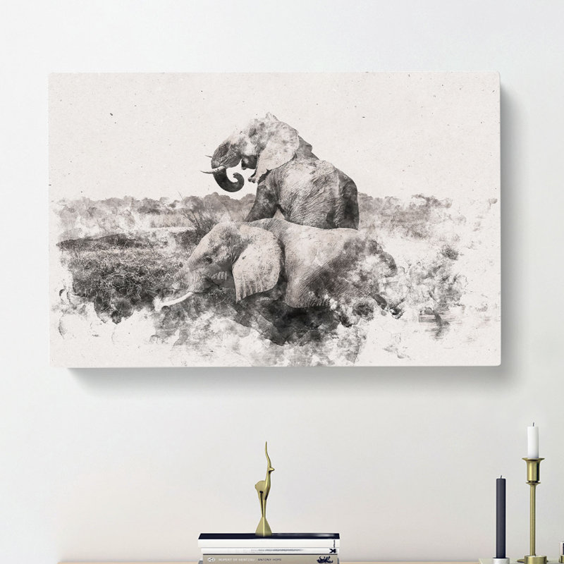 Two Elephants - Wrapped Canvas Print, 60cm H x 91cm W x 3cm D