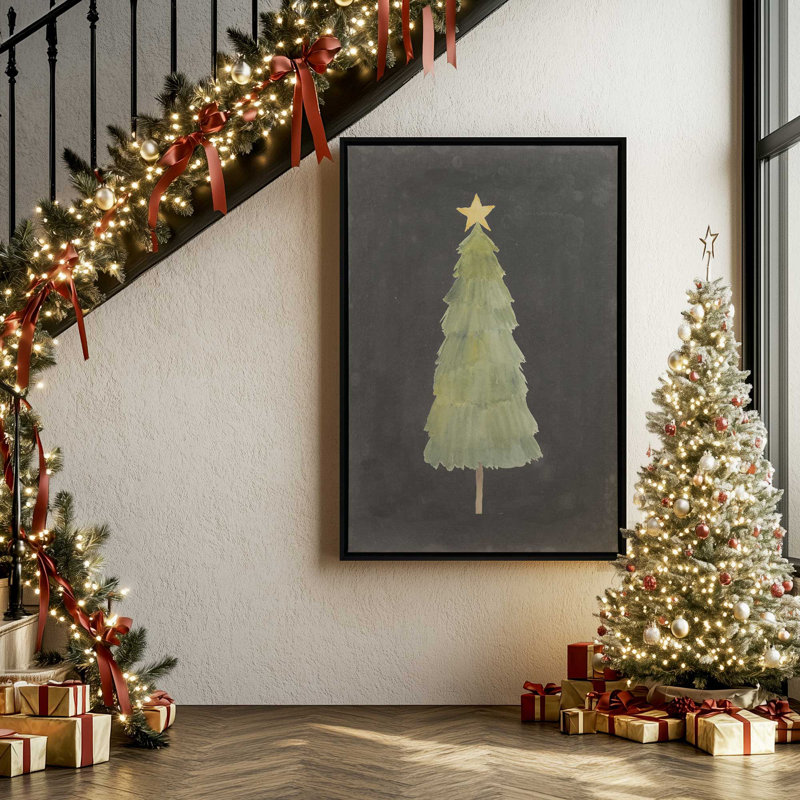 Impression d'arbre de Noël minimaliste sur toile, H 18,75 po x l 12,75 po, Cadre flottant brun