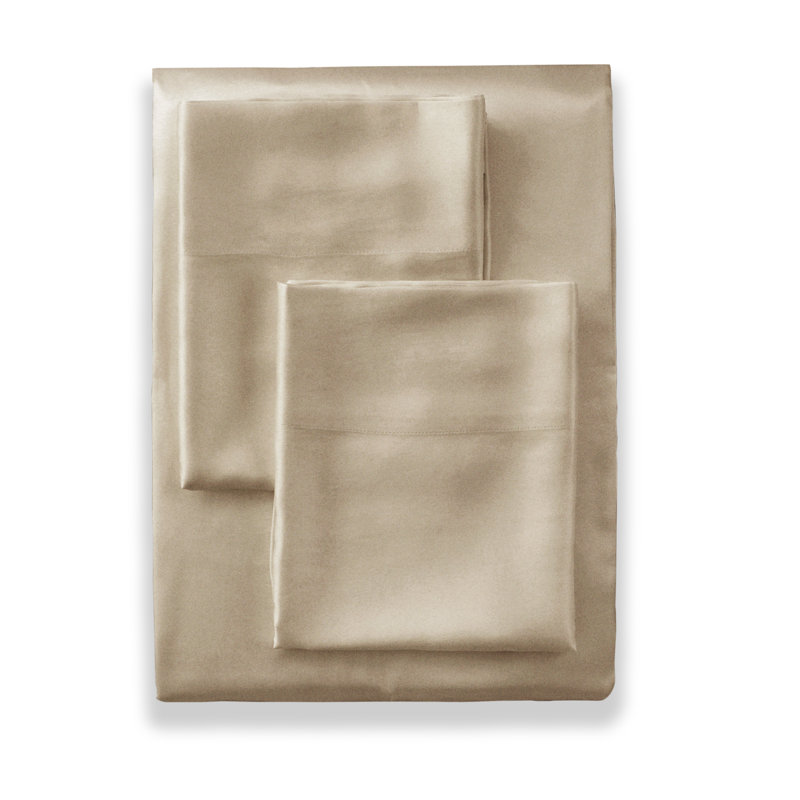 Charmeuse Silk Sheet Set, King Sheet Set with 2 Pillowcases, Sand