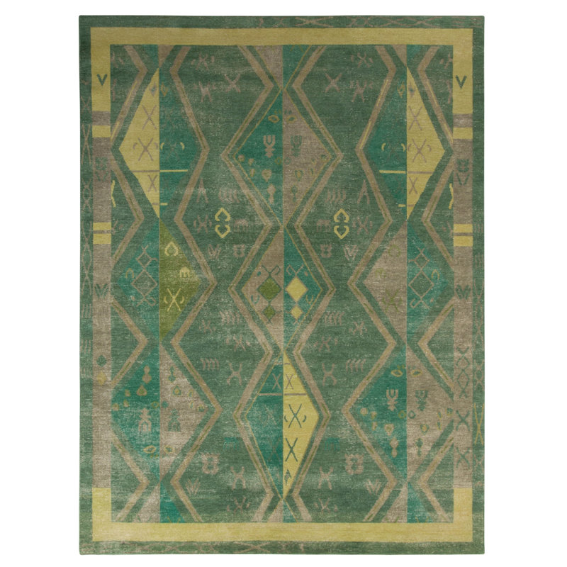 Distressed Homage Hand Knotted Wool Geometric Area Rug, Rectangle 12' x 16'