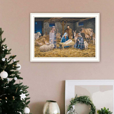 Trendy Decor 4U The Greatest Gift Of All - The Birth Of Christ Framed Wall Art For Living Room, Nativity Wall Art Print