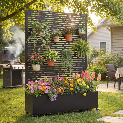 Jardinière mobile en métal 47 x 16 x 73 po, écran d'intimité moderne en treillis pour patio