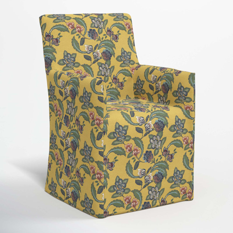 Ivanka 20'' H Cotton Upholstered Armchair, Libby Floral Gold
