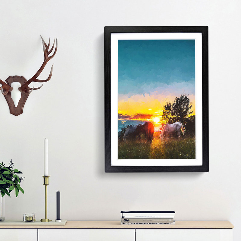 Sunrise Behind the Trees in Abstract - Picture Frame Graphic Art Print, Black Framed, 36cm H x 27cm W x 2cm D