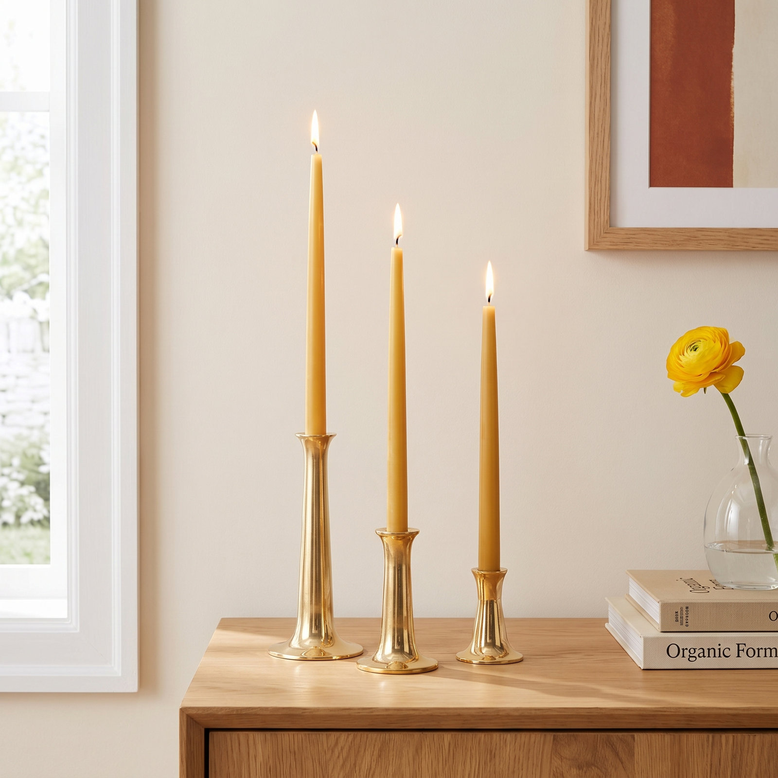Aluminum Candlestick Holder, Brass, 5.5" H x 3.5" W x 3.5" D
