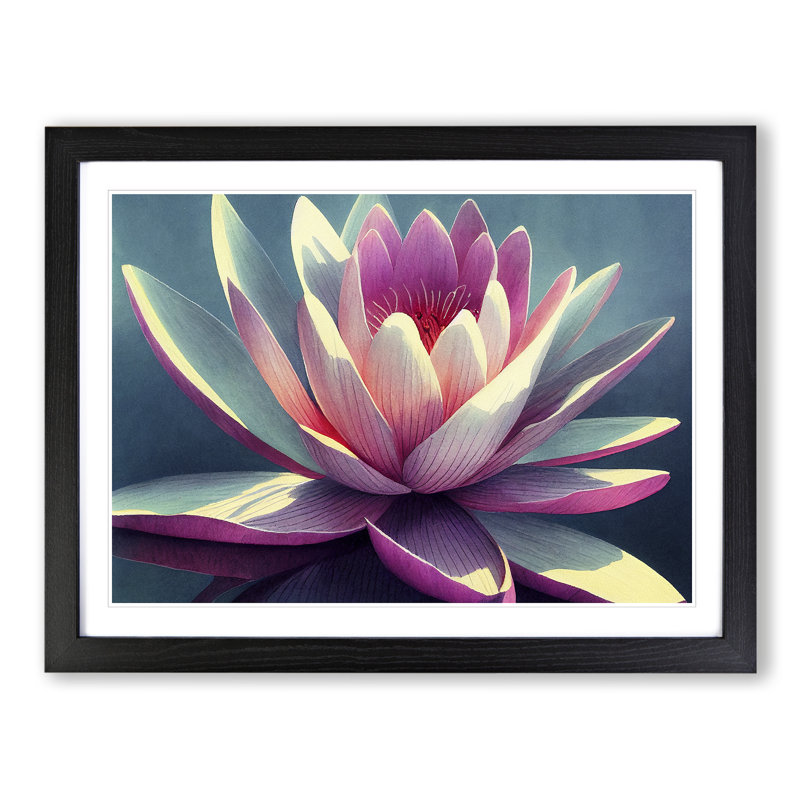 Flashy Water Lily Flower - Single Picture Frame Painting, Black, 34cm H x 46cm W x 2cm D