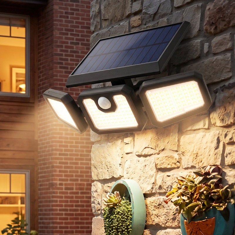 Solar Powered Outdoor Security Lights with Motion Sensor, Foldable IP65 Waterproof 210Leds Security Light 3 Lighting Modes