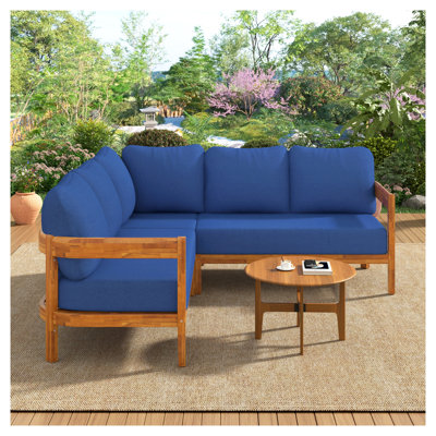 U_STYLE Ensemble de mobilier d'extérieur en bois d'acacia massif, bleu, configuration carrée 79,13 po