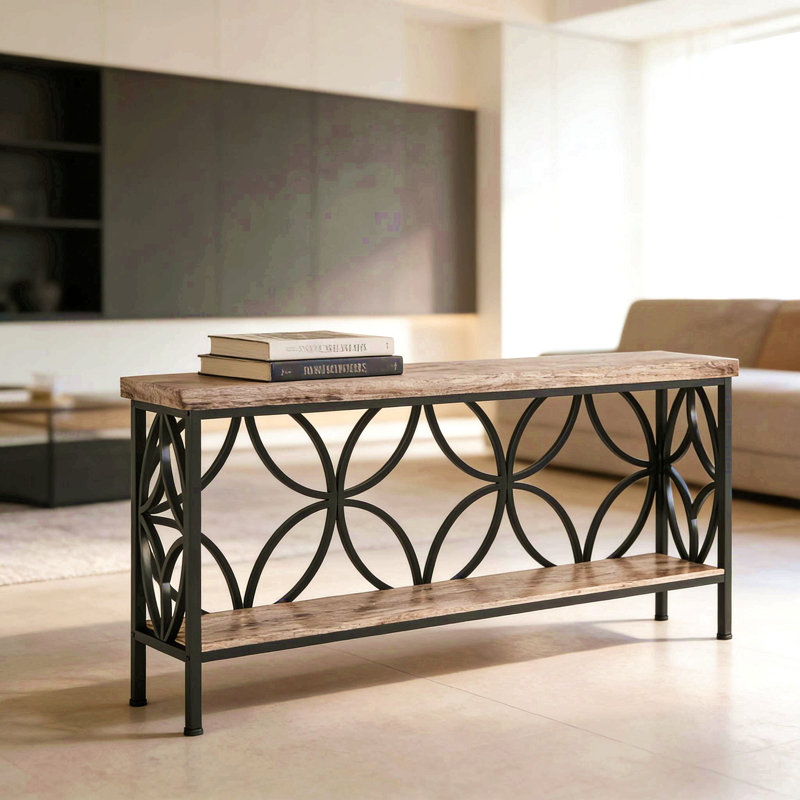 Table basse, console à 2 niveaux, canapé moderne, Black, Gris