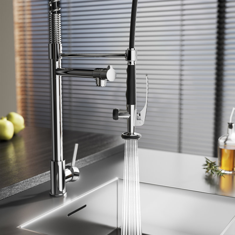 Robinet de cuisine rétractable à poignée simple avec distributeur de savon, Chrome