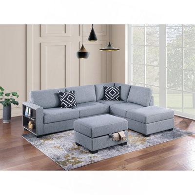 3-Piece Reversible Sectional W Ottoman Functional Storage Sofa W Shelf Reversible Chaise Storage Ottoman Living Room Furniture
