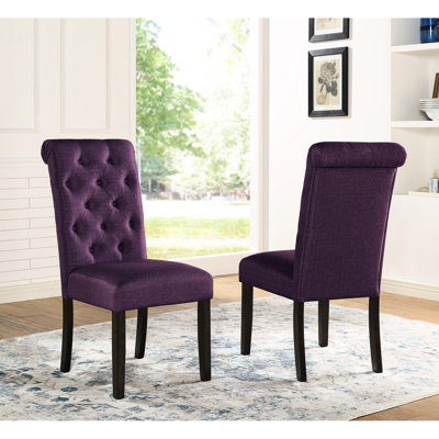 Chaise en bois massif de couleur mauve. Siège. Cadre. Mélange de revêtement. Siège et dossier de l 18 po x P 21 po et H 39,2 po.