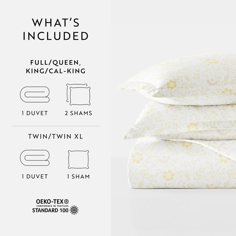 White Floral Microfiber Queen Duvet Cover Set with Shams