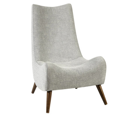 Elegant Accent Chair With Deep Seating, Tan Covering, And Dark Walnut Wood Legs For A Sophisticated Room Modern Featuring Extra Seating Material