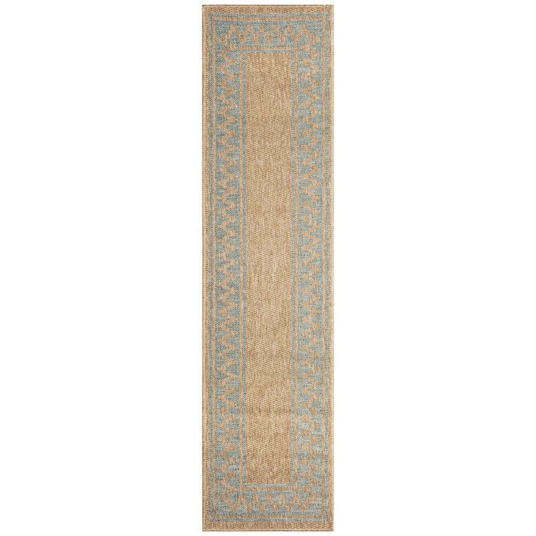 Foundry Select Diamond Border Natural Tan/Aruba Blue Indoor/Outdoor Rug ...