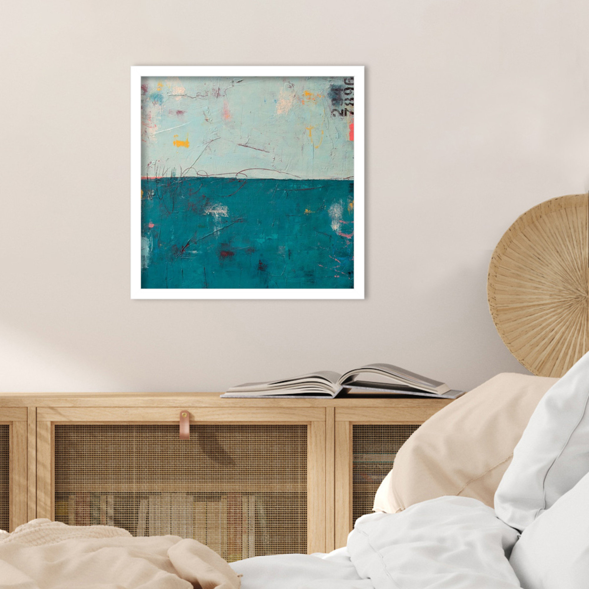 Blue Bay Hideaway by Mauro Wood Framed Wall Art Print, White, 17" H x 17" W