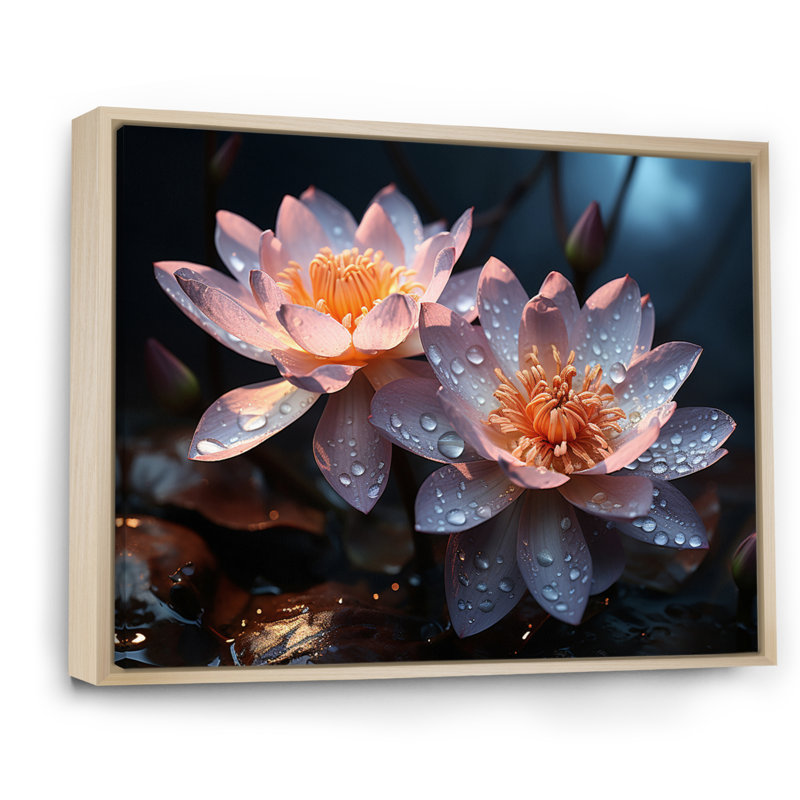 " White Yellow Lotus Field III ", H 30 po x l 40 po x P 1,5 po, Cadre naturel flottant