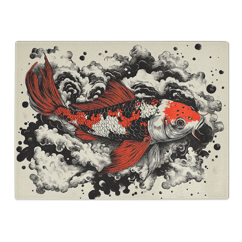 Koi Fish Artwork  Glass Chopping Board