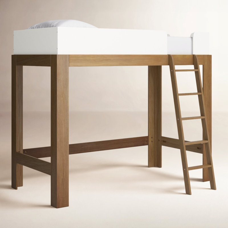 Lit mezzanine simple en bois massif Ambur, Brun / Blanc