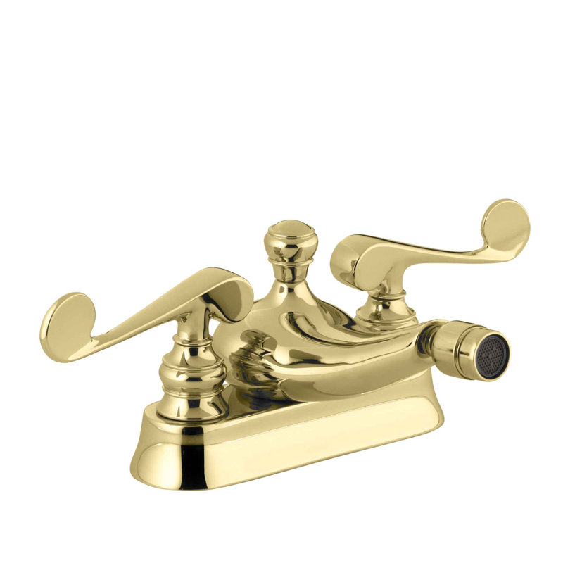 Robinet de bidet pivotant horizontal avec poignées leviers de volute central à Revival, Laiton poli éclatant
