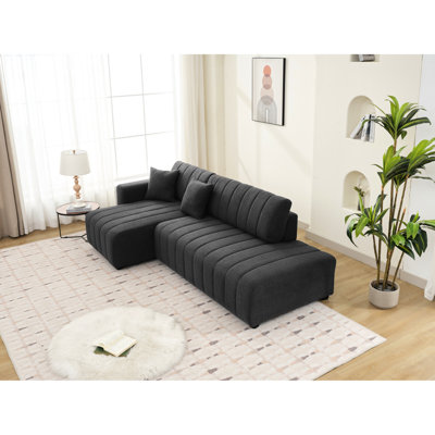 Fauteuil d'esthétique scandinave, siège rembourré en laine gris foncé à 3 sièges, capitonnage à boutons de précision, réversible et modulaire pour des sièges flexibles en forme de L avec influence, couleur principale, siège en mousse