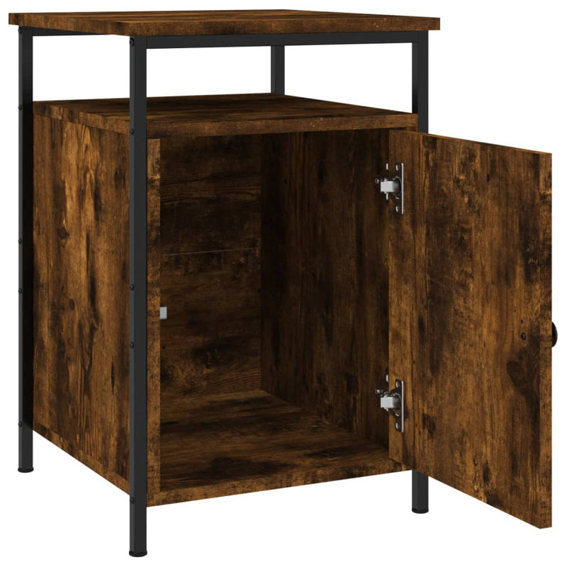 Gibby 40cm W Iron Bedside Table, Smoked Oak