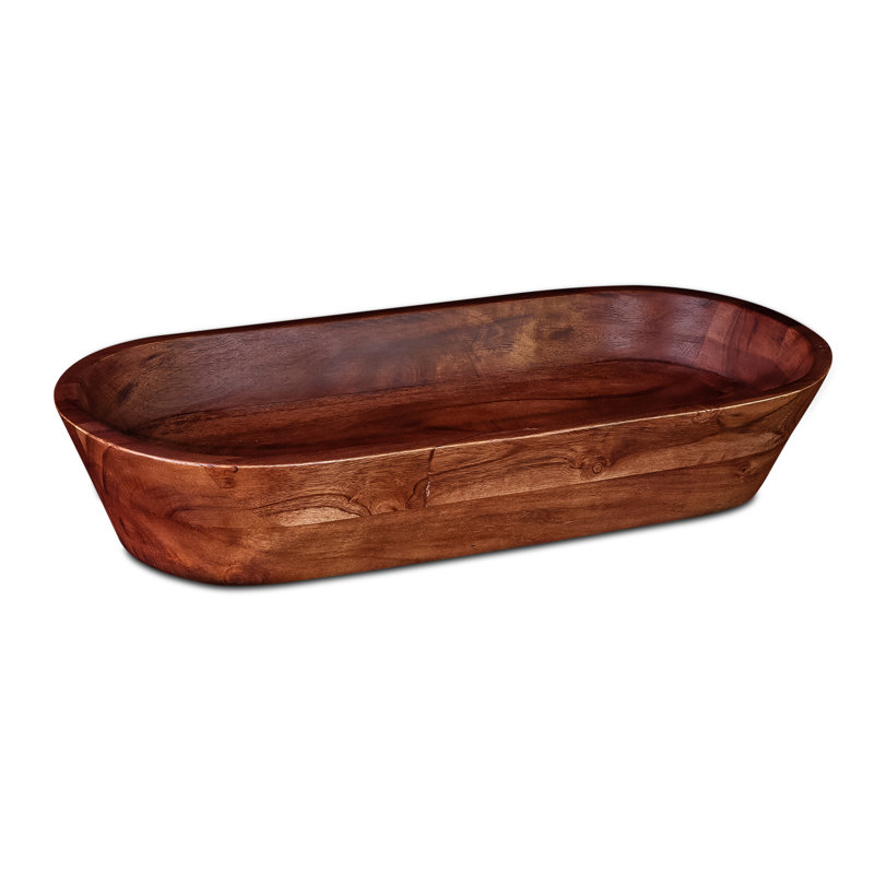Handcrafted Dark Burnt Acacia Wood Oval Plant Pot