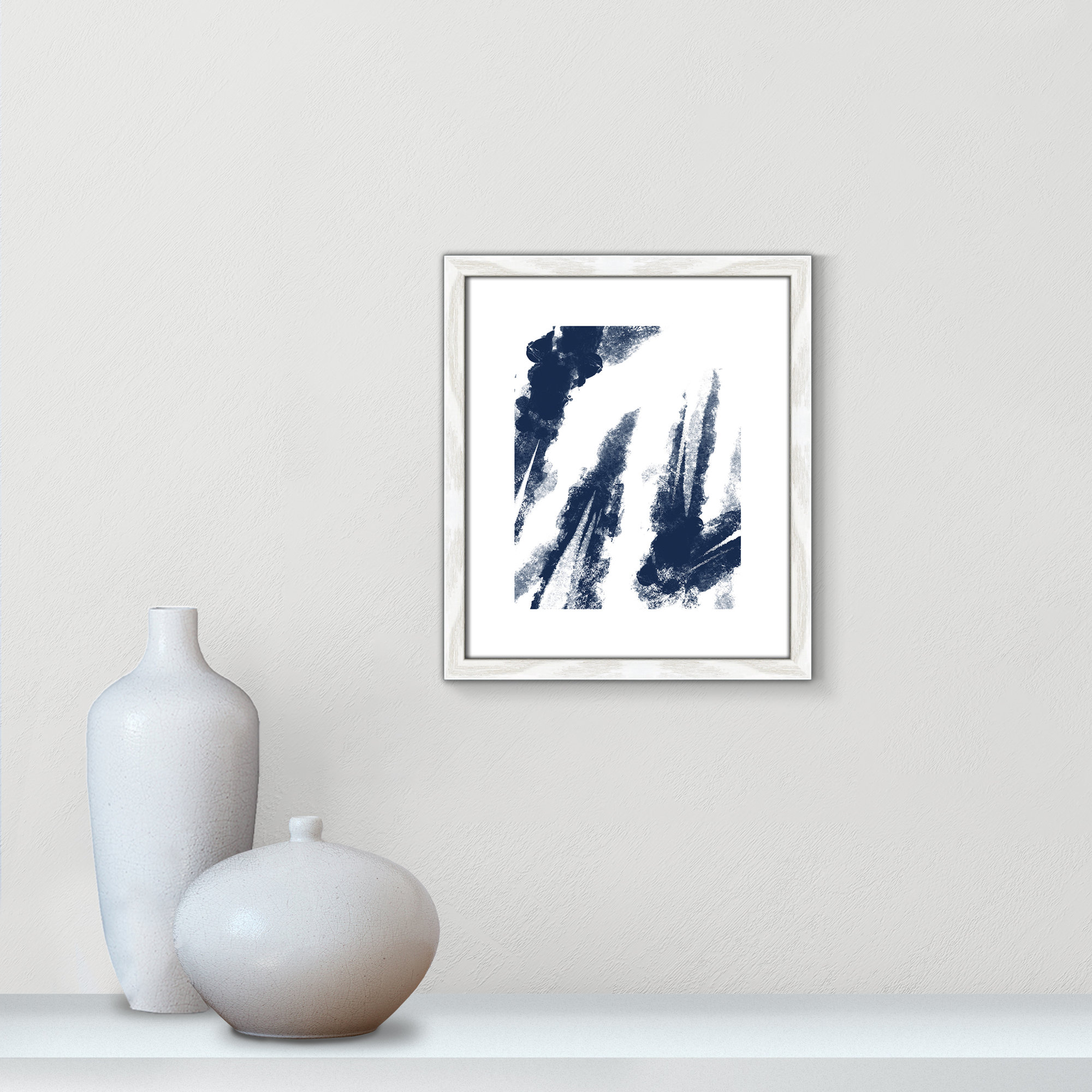 Navy Striking Seams 2 - Painting Print, 15" H x 13" W x 0.75" D, White Wood Framed Paper