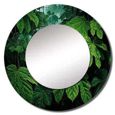 Emerald Canopy Rainforest Leaves - Leaves Large Wall Mirror, Green Round Decorative Mirror, Printed Metal Art