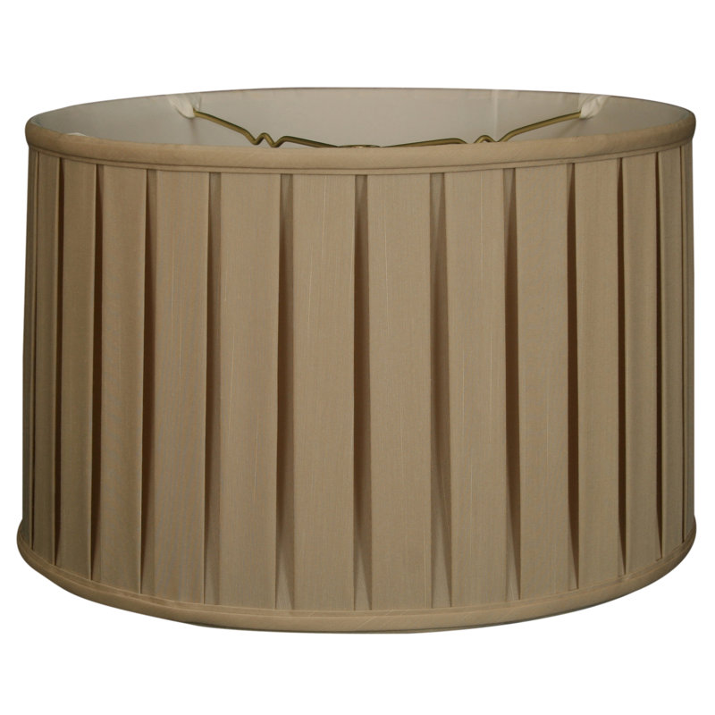 Abat-jour tambour en soie/chantoung (araignée), Beige/Or, H 9 po x l 14 po x P 14 po